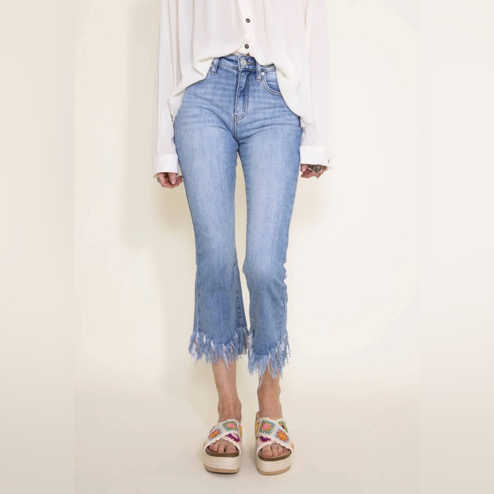 KanCan Arla High Rise Cropped Fray Hem Bootcut Jeans for Women